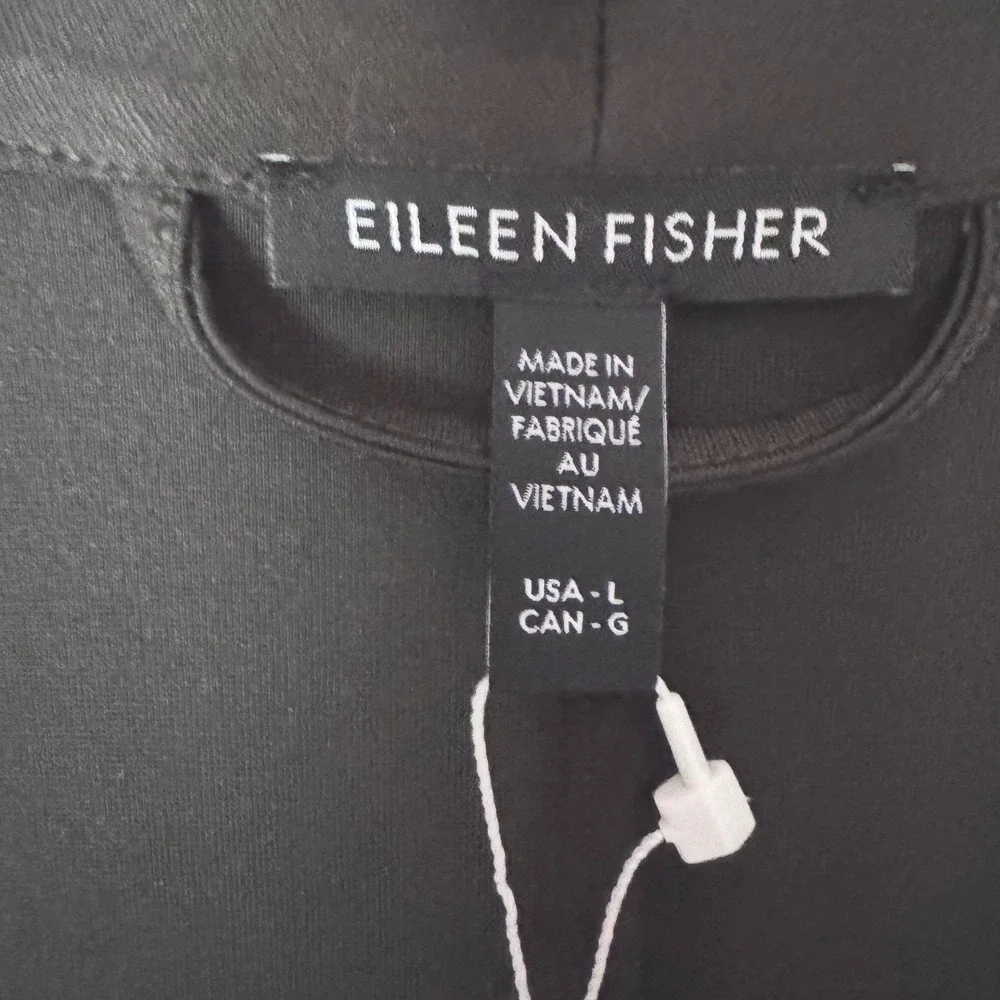 Eileen Fisher High Collar Long Vest Women L Woodland Green Quiet Luxury